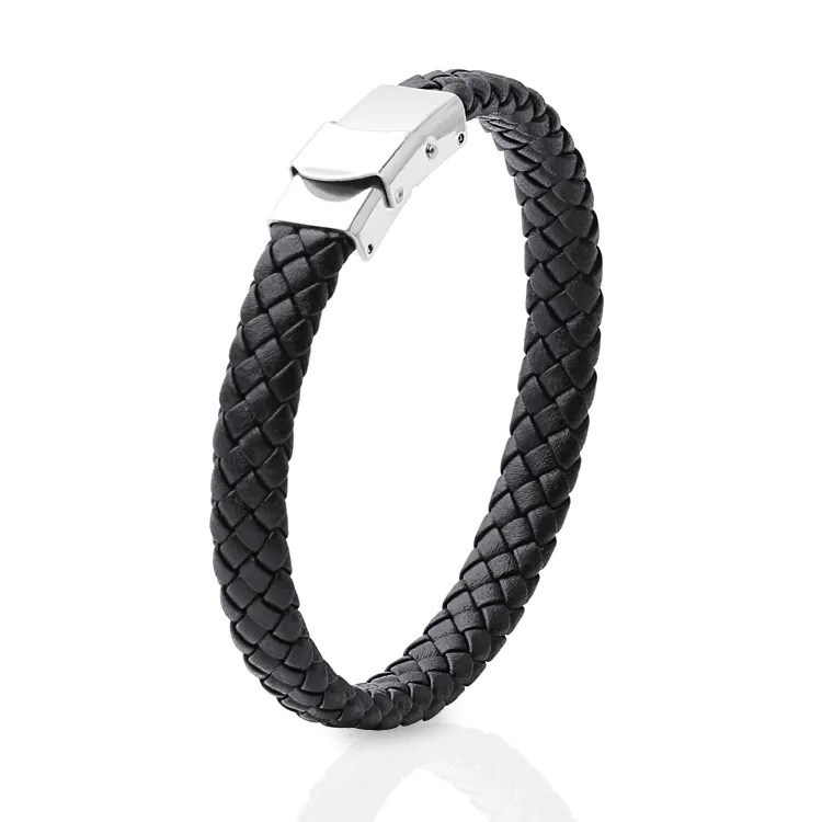 Pulseira de couro masculina, pulseira com fecho de aço inoxidável para homens