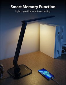 可调光LED台灯触摸控制办公室护眼黑色台灯USB充电端口 - Product Image 4