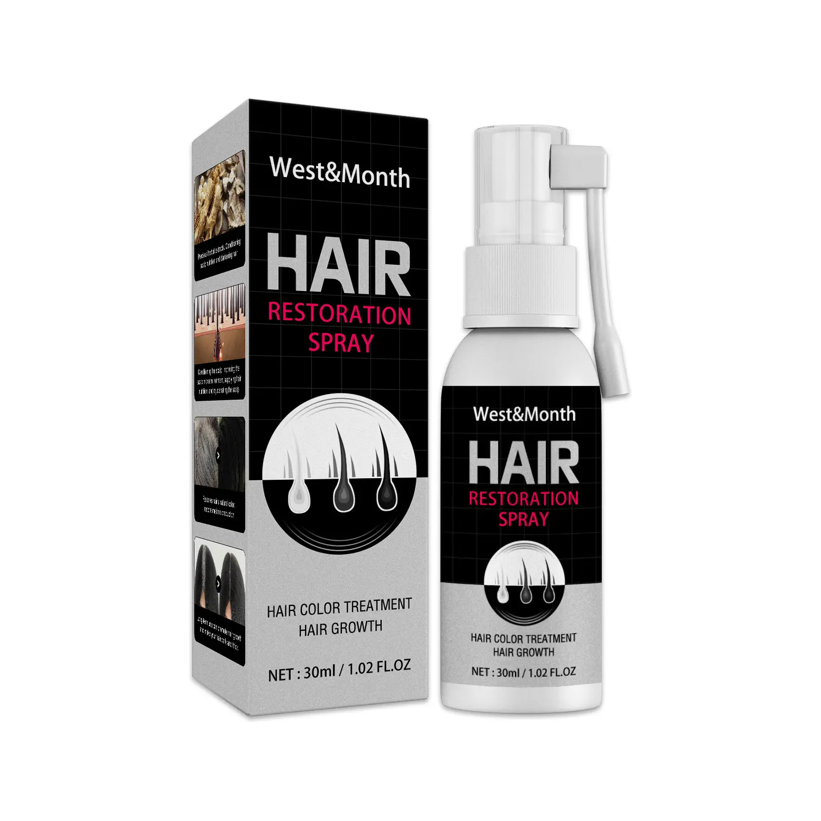 Venta caliente West & Month Color de cabello a base de hierbas Tratamiento anti-gris Nutritivo Blanco Gris Spray para el cabello Spray para el crecimiento del cabello para mujeres Hombres