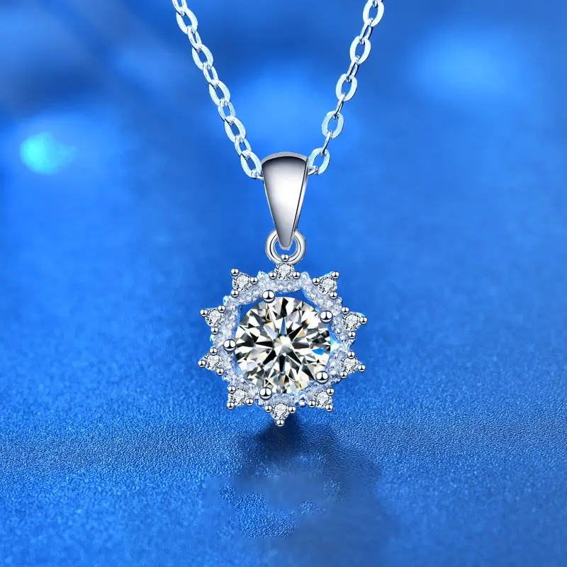 2024 nuovo Design girasole diamante Moissanite collana per le donne uomini Vvs Moissanite ciondolo