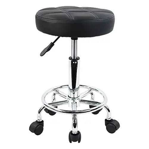 Taburete redondo de cuero PU con ruedas, silla giratoria de altura ajustable para trabajo de dibujo, tienda de SPA, taburetes de salón, silla de oficina