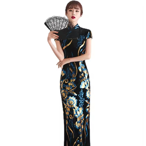 Spring and Summer New Retro Style High Slit Long Cheongsam Stand-up Collar Short-sleeved Temperament Improved Cheongsam - Product Image 1