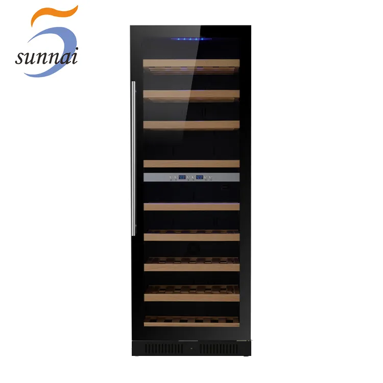 Sunnai Custom Full Glass Door Compressor Cooling System Built In Dual Zone Wine Storage Fridge