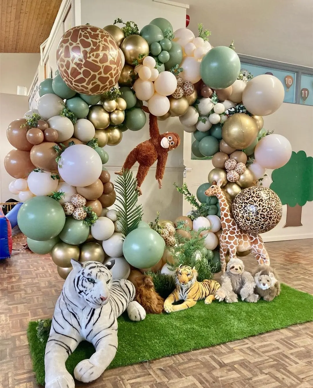 Kit nude safari verde e marrom, estampa de animais selvagens, kit para aniversário, decoração de festa ao ar livre