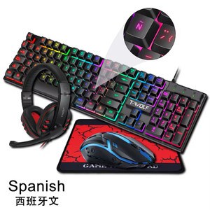 Venta caliente TF800 4IN1 Gaming teclado y mouse headset mousepad set Combo LED Light Rainbow teclado combos para computadora de escritorio - Product Image 5