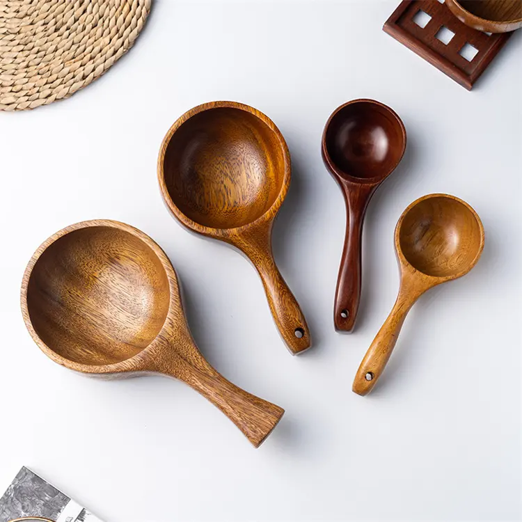 Vente en gros cuillères en bois antiadhésives ustensiles en bois de bambou pour la cuisine facile à nettoyer cuillères en bois réutilisables pour la cuisine