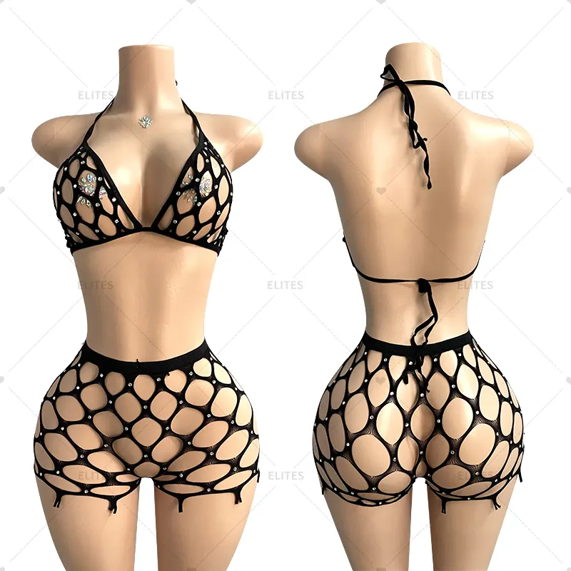 ELITES TWO-piece Lingerie Mesh Body Doll Bodysuit Stockings Exotic Dancewear Stripper