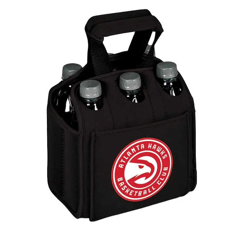 Custom Logo Portable Black Travel Carrier 6 Pack Bottle Cooler Bags Aluminium Insulated Wine Tote Bag