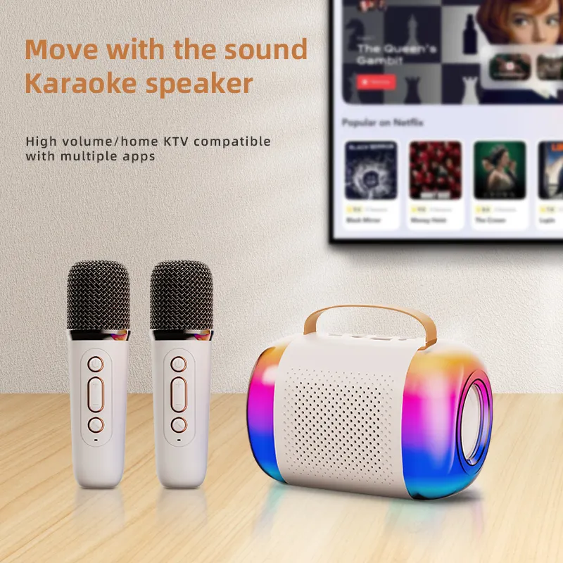 Mikrofon menyanyi rumah nirkabel, Speaker Karaoke keluarga Mini portabel Audio mikrofon speaker karaoke portabel dengan MIK