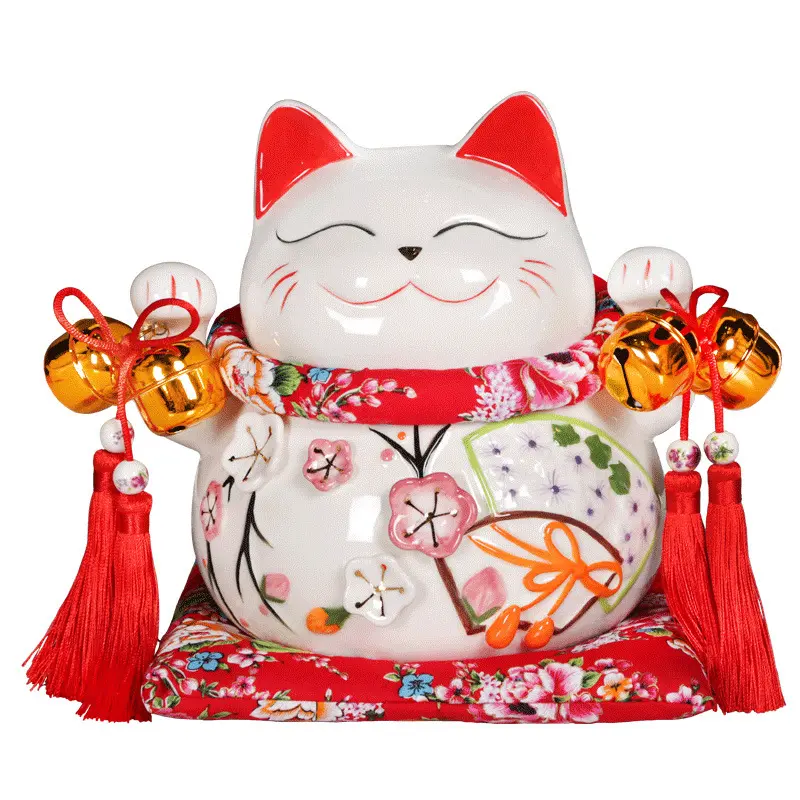 Estatua de gato japonés de cerámica, decoración para el hogar, gato de la suerte, Maneki Neko