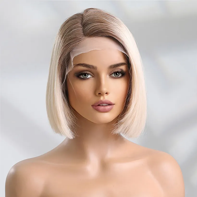 Gerade Frisur 10 Zoll kurze Bob Perücken braun Light 613 Ombre volle Spitze Echthaar Perücke 100% Remy Haar Spitze Front Perücken Lieferant