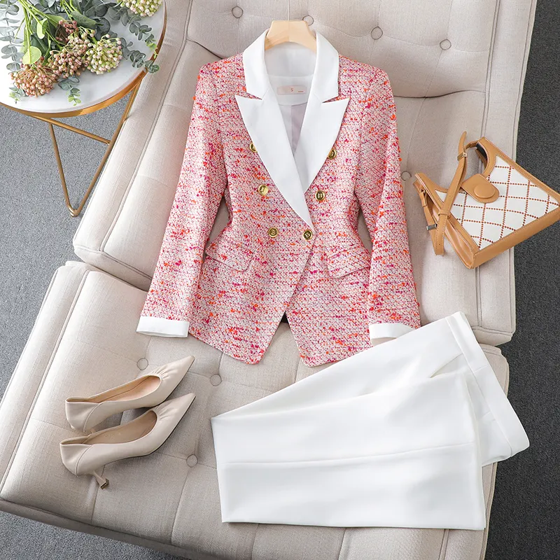 Văn Phòng Thiết Lập Phụ Nữ Kinh Doanh Rắn Màu Ngực Blazer Và Quần Hai Mảnh Thiết Lập Ol Phong Cách Của Phụ Nữ Phù Hợp Với