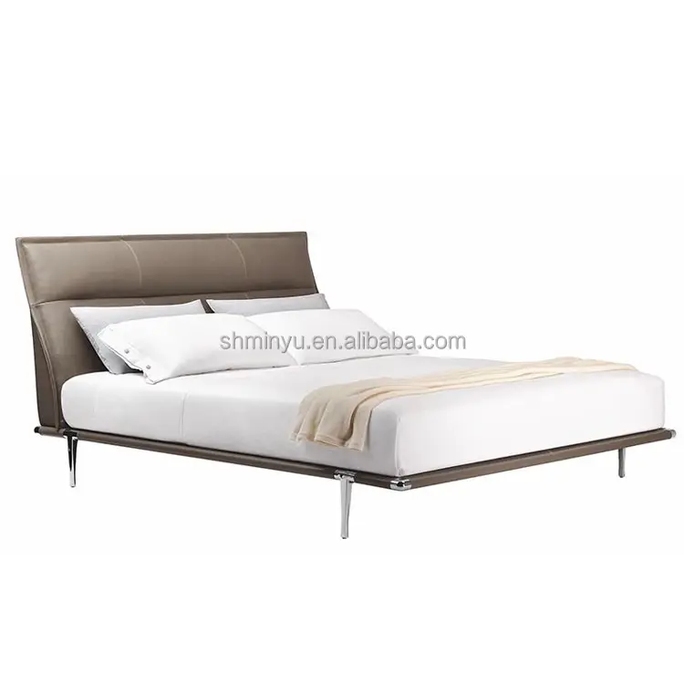 Cadre en acier de style européen léger design moderne de luxe Lit rembourré king size queen size tissu lit en cuir