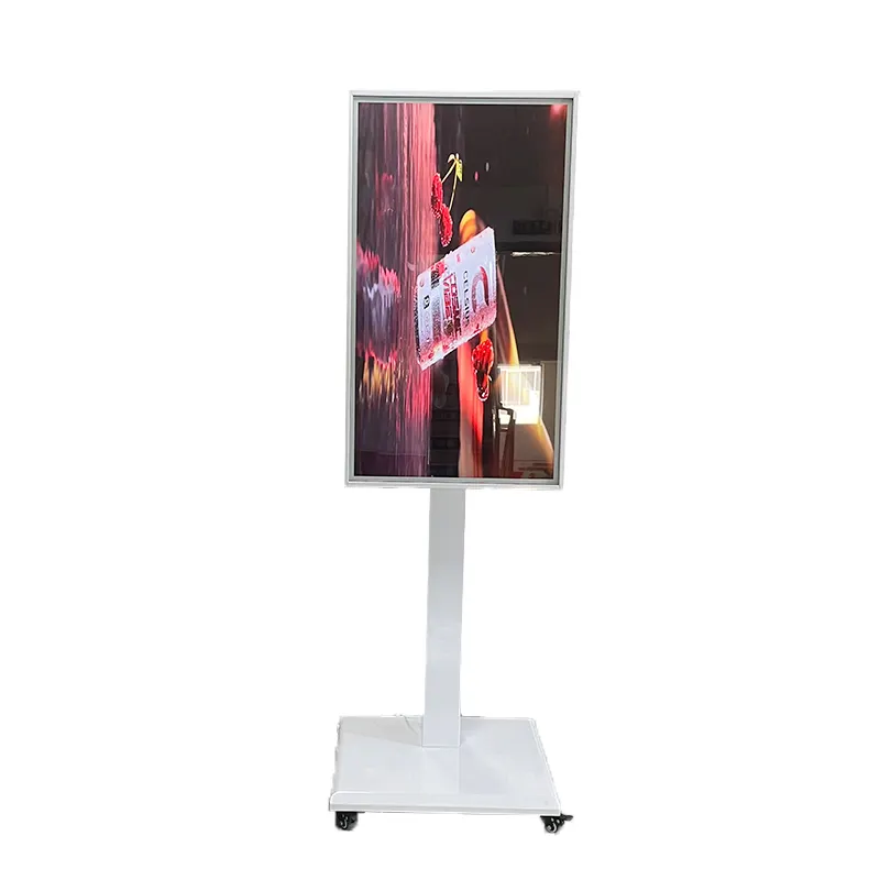 Máquina de publicidade com tela de toque giratória móvel de parede de 43 polegadas, suporte para display LCD, controle remoto