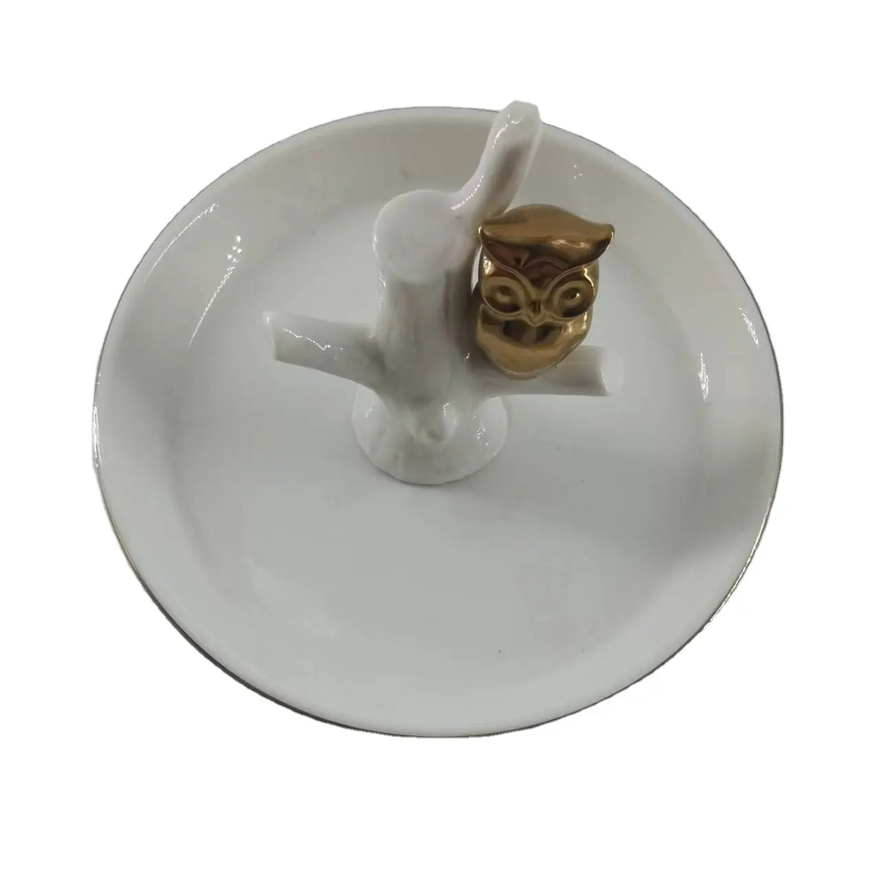 Gufo d'oro su albero piatto di gioielli in ceramica per la decorazione domestica europa OEM personalizzato art style bagno regalo