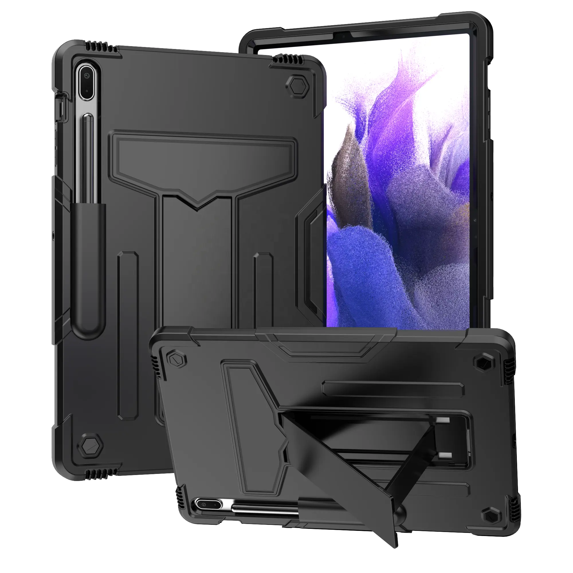 3-слойный противоударный силиконовый защитный чехол для планшета с Т-образным кронштейном для Samsung Galaxy Tab S7 FE 12,4 дюймов 2022