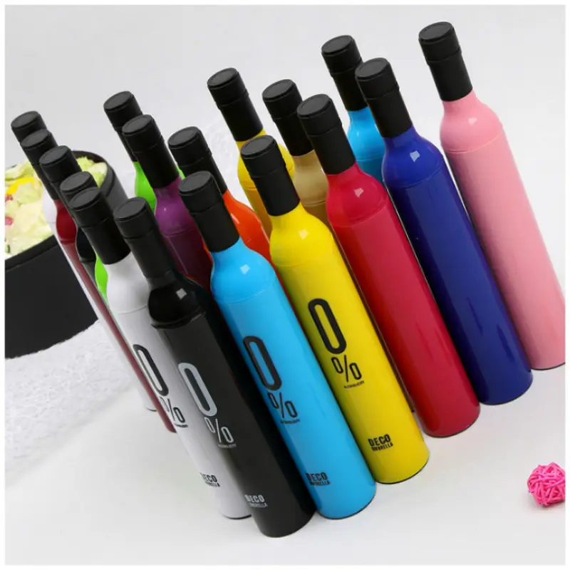 Pencetakan Kustom Hadiah Bisnis Kerai Perjalanan Cerah Hujan 3 Payung Lipat dengan Logo Lipat Botol Anggur Payung