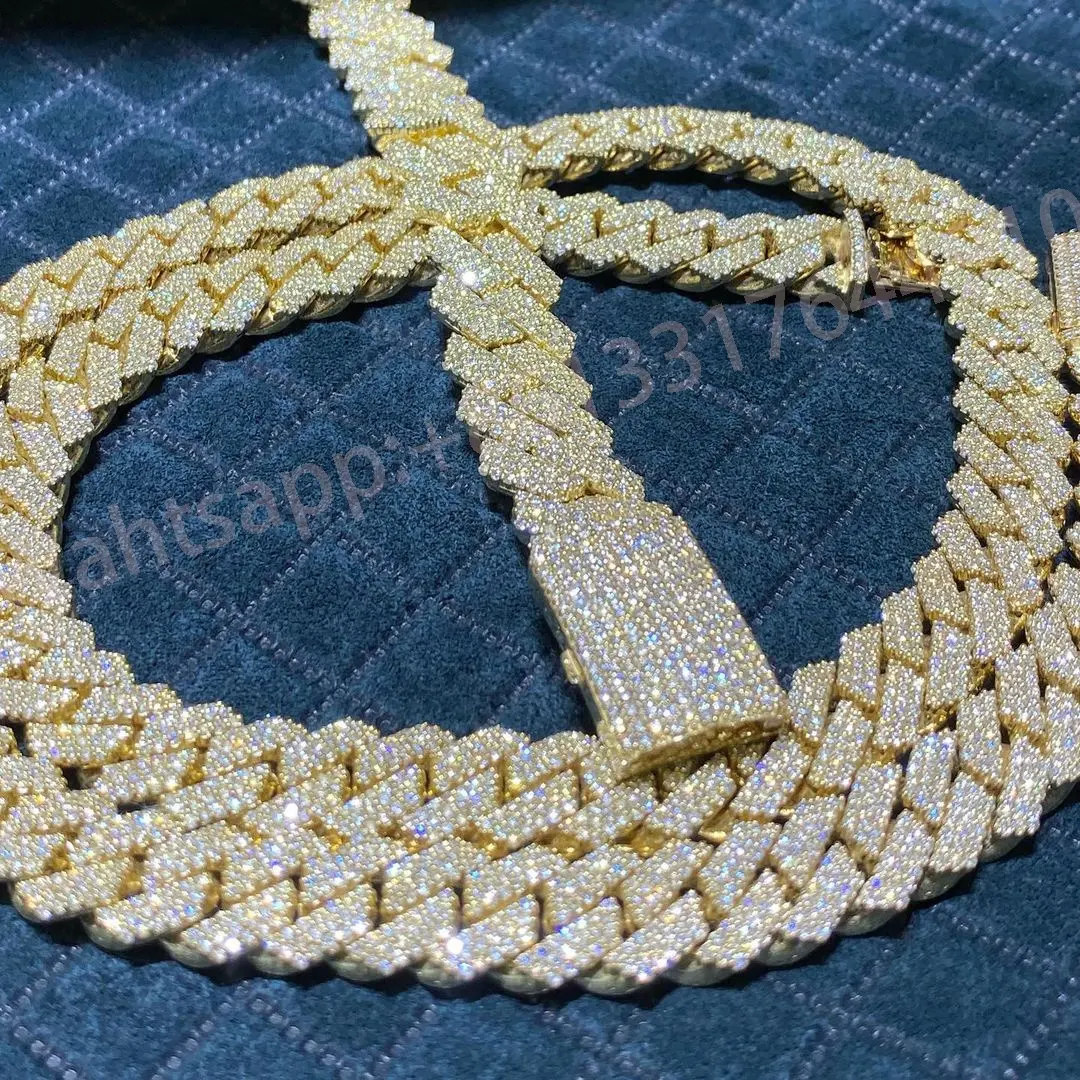 Cadena de eslabones cubanos con diamantes de moissanita, accesorio de lujo de oro sólido de 10K, 18mm, VVS1