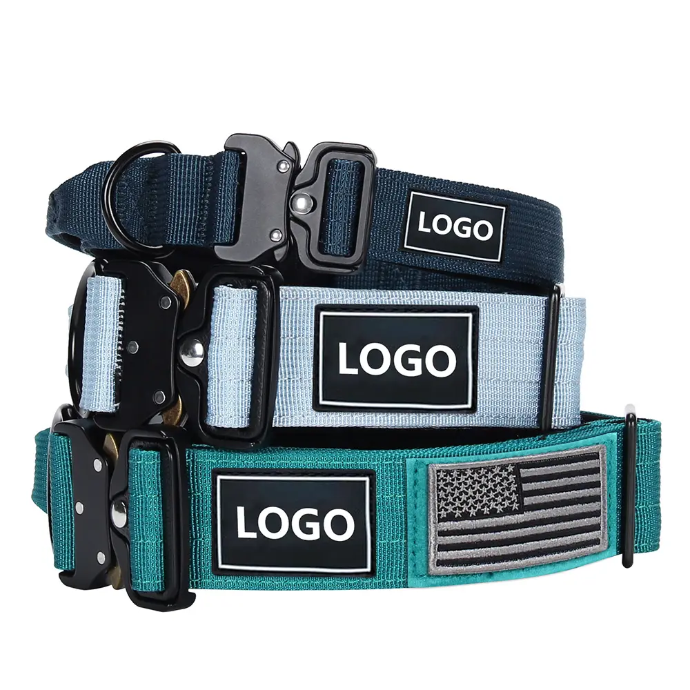 Collares de perro personalizados 1 "1,5" 2 pulgadas con logotipo ajustable hebilla de Metal Collar para perros pequeños medianos grandes Collar táctico para perros