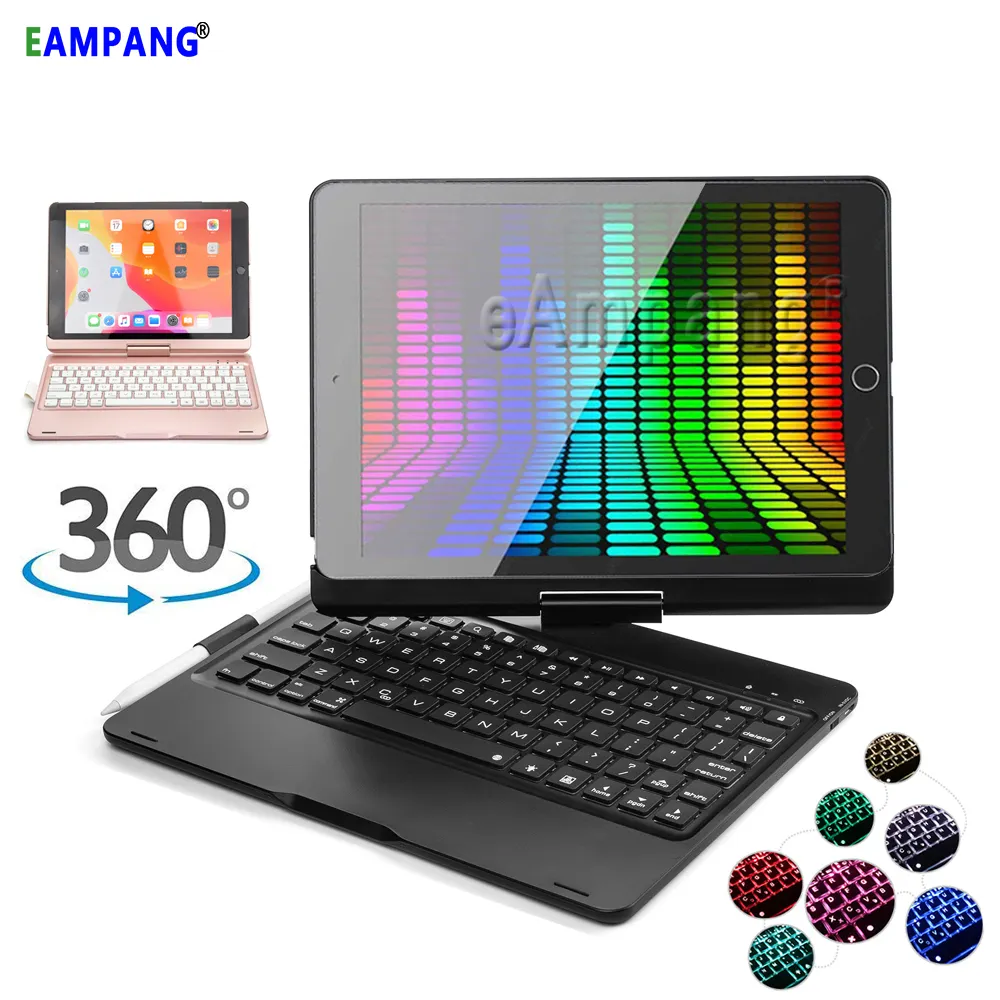 Luz de fundo iluminada 3.0 graus, alta qualidade, bt 360, sem fio, teclado de flip, com capa, para ipad, ar 4, teclado, caso