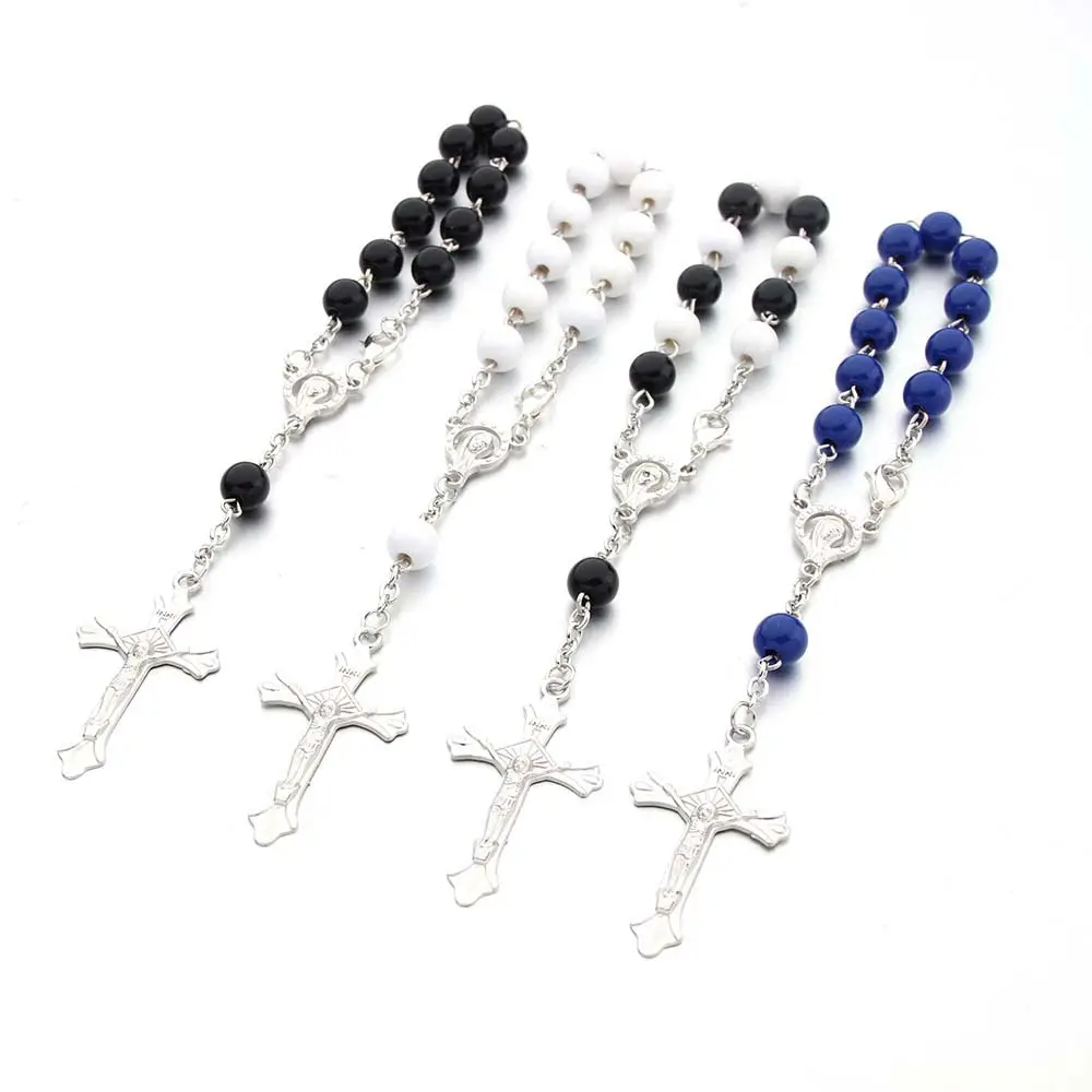Commercio all'ingrosso 8mm preghiera rosario perline braccialetto croce rosario mano stringa fatti a mano perline acriliche rosario braccialetto cattolico