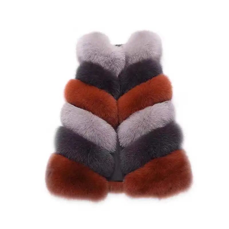 Faux Fur Gilet Faux Vos Bont Vest Schuine Gilet Met Stiksels Kleur Fabriek Prijs Shenzhen Lelie Cheng