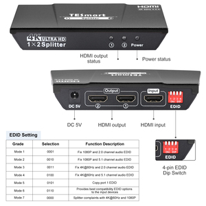 TESmart-Divisor HDMI 4K con gestión EDID inteligente para bares de salas de exposición, función CEC, divisor de vídeo de 1 en 2 salidas - Product Image 2