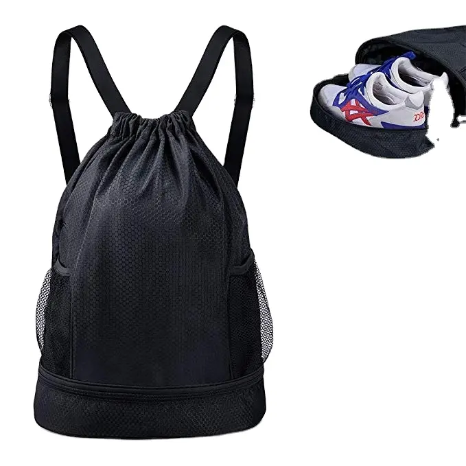 Bolsa con cordón Mochila Bolsa de cuerda de gimnasio con compartimento para zapatos de pelota Deporte Fútbol Baloncesto Impermeable Personalizar para hombres Mujeres