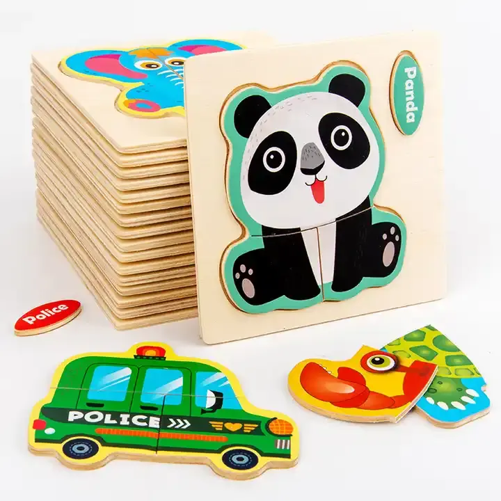 Small 3D Cartoon Animal Traffic Stereo Puzzle Children's Early Education Educational Wooden Jigsaw Toys