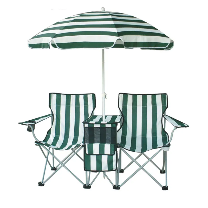 Cadeiras dobráveis de praia com guarda-chuva, cadeiras duplas portáteis para camping e caminhadas