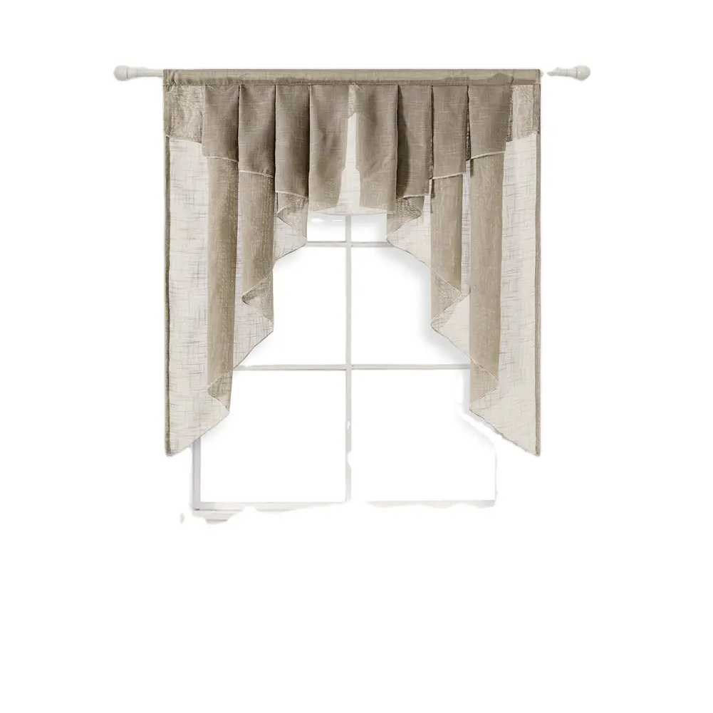 Tirai dapur Linen palsu warna polos, set kelambu tirai jendela pendek, perawatan jendela kecil Swag