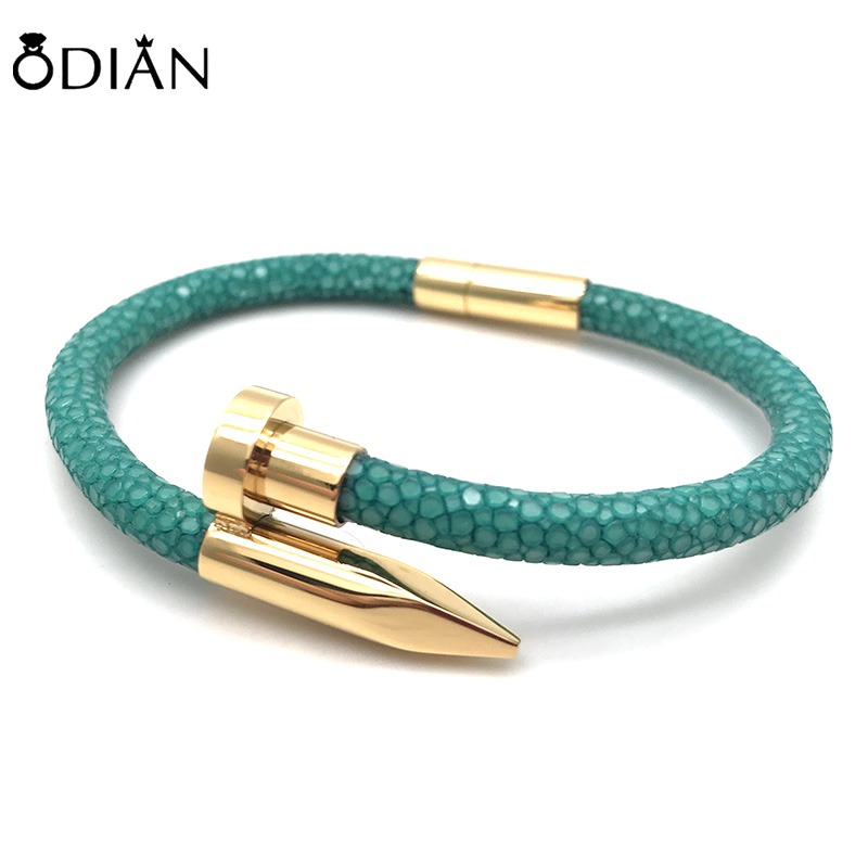 green leather gold nail