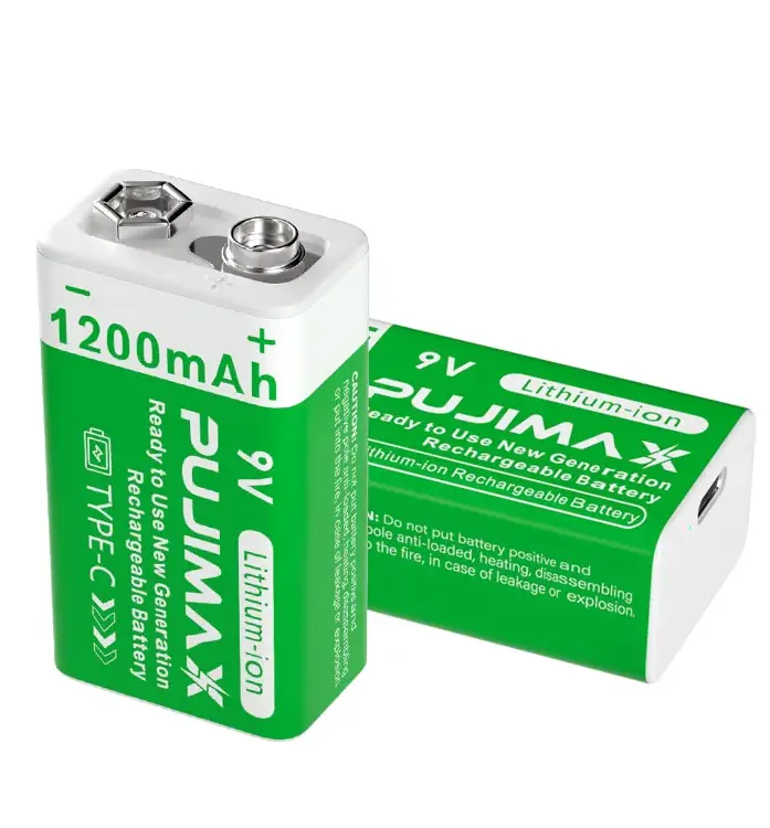 PUJIMAX 1PCS 9VUSB充電式リチウム電池1200mAhリチウムイオン電池マイクマルチメーター用の新しいモデルタイプCバッテリーパック