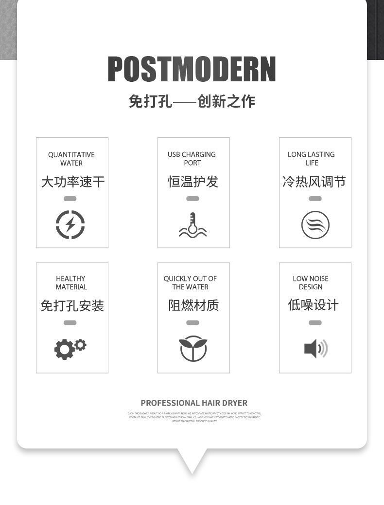 New Hotel hair dryer special wall-mounted hair dryer free punching high-power household homestay bathroom customizable logo OEM