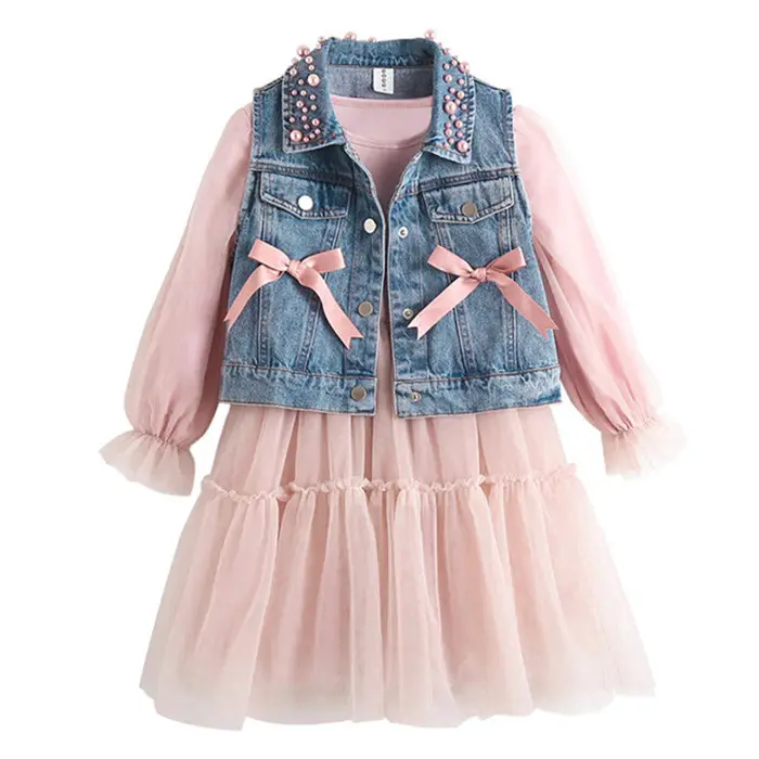 Compre a marca crianças fluffy crianças vestido paquistanês desenhos para o bebê meninas festa com jean jacket colete na china