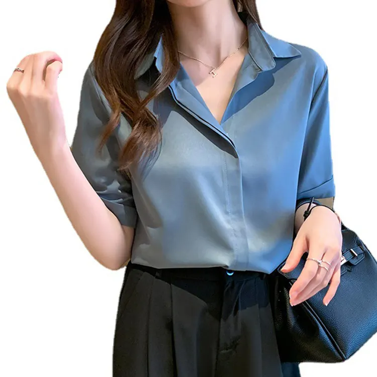 Verano nuevo algodón Color sólido elegante moda mujer camisa estética Casual blusa suelta mujer Chic Oficina señora pulóver