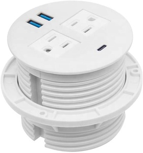 All in <strong>One</strong> 80MM US Power Round Desk Table Socket with <strong>2</strong> USBA+<strong>USB</strong>-C /Desktop Power Grommet Desk Recessed Power Charging Socket - Product Image 1