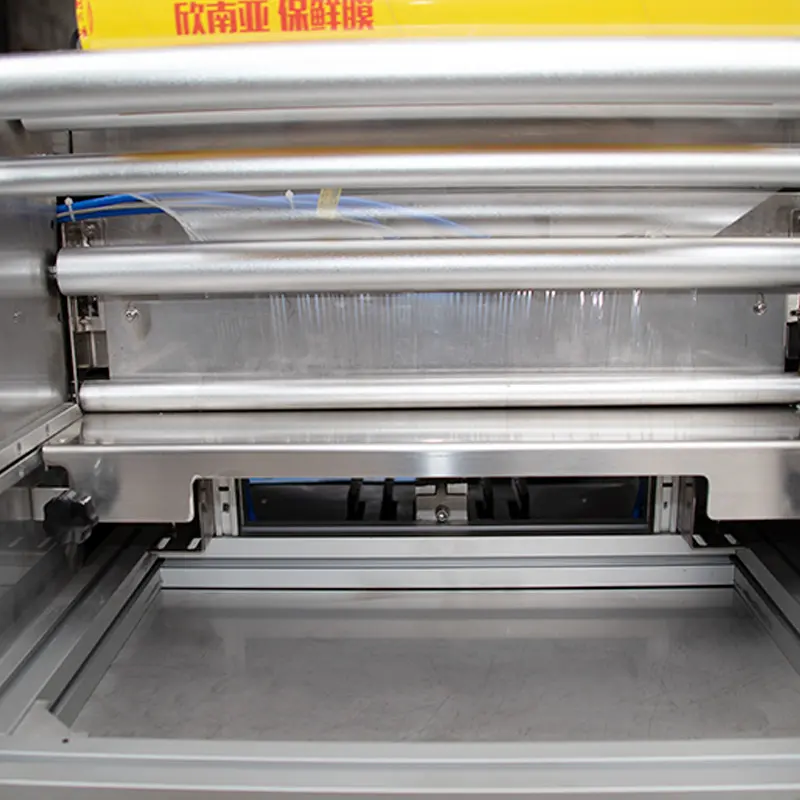 Çin fabrika PVC sarılmak sarılmak streç film sarma meyve sebze pirinç et fıstık paketleme makinesi süpermarket için