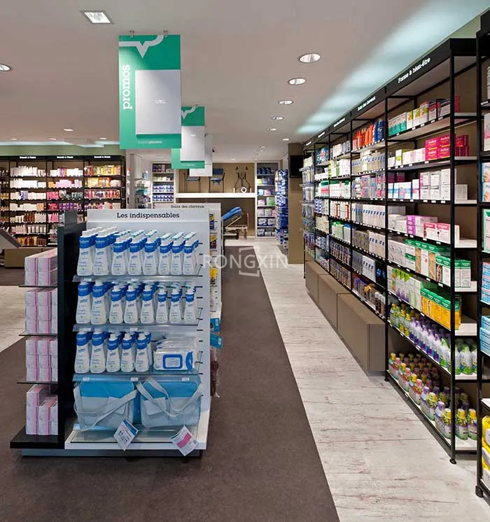 Góndola-Estantería de doble cara para farmacia, estantería de pared para tienda médica, mostrador, diseño Interior