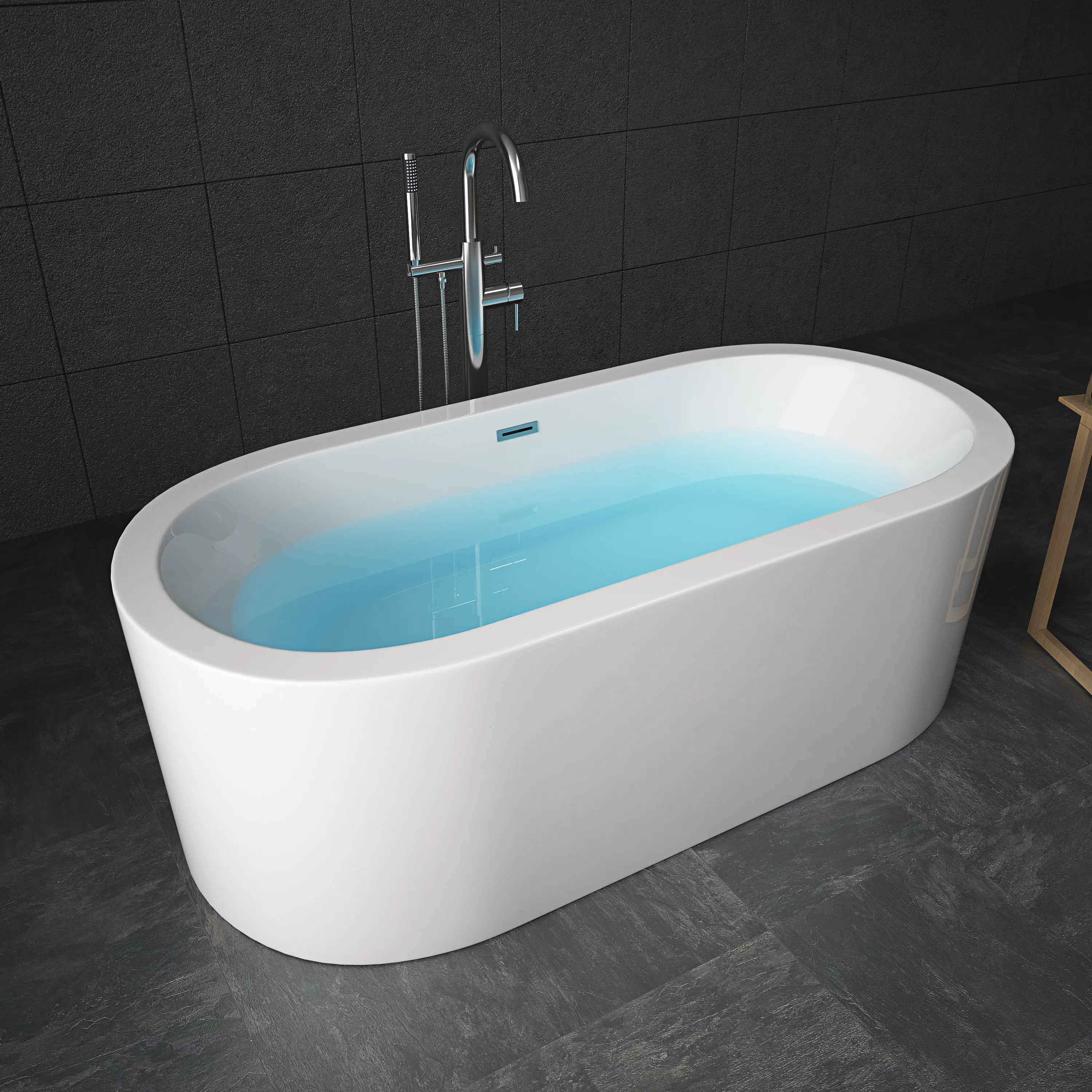 Cupc認定67インチアクリルオーバル自立型浴槽浸漬自立型浴槽モダンリラックスソーキング