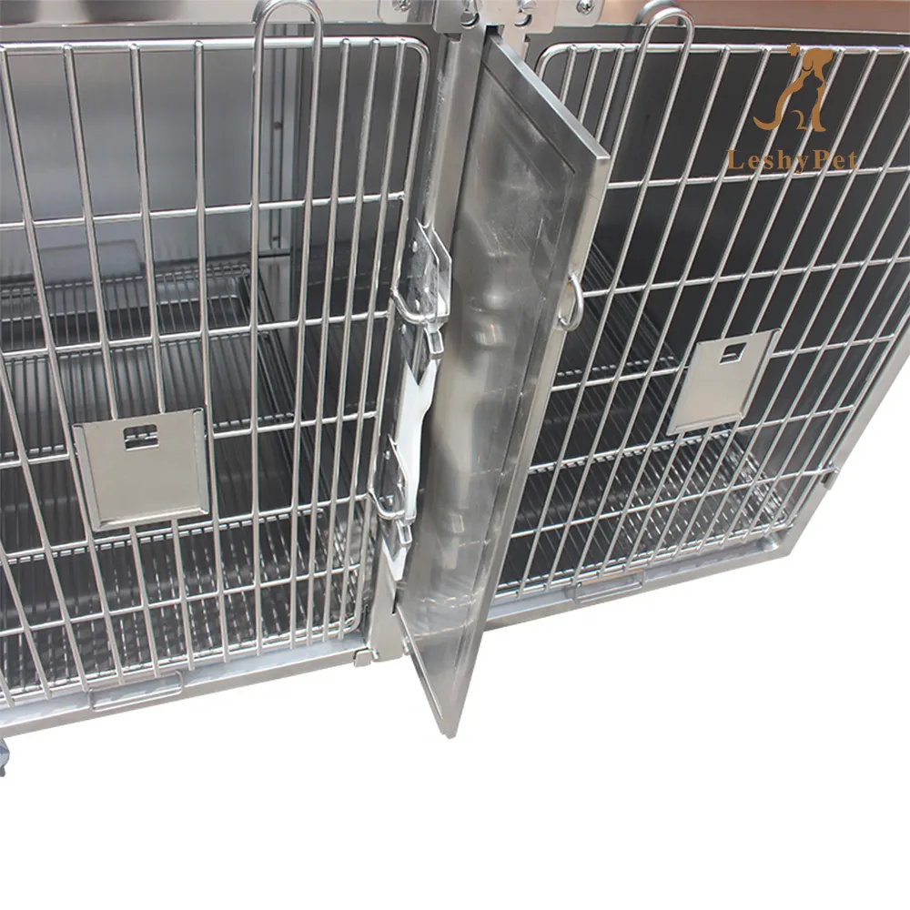 Leshypet Canil de aço inoxidável para gatos e cães, painel de luxo empilhável para clínica veterinária, hospital de animais, canil