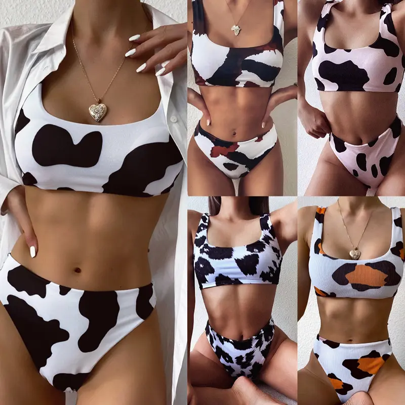 Costume da bagno Bikini da spiaggia con stampa mucca Maillot costume da bagno Sexy con stampa mucca 2 pezzi