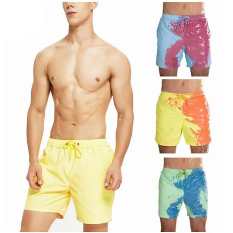 Pantalones cortos de playa para hombre, bañadores que cambian de color agua, cálidos