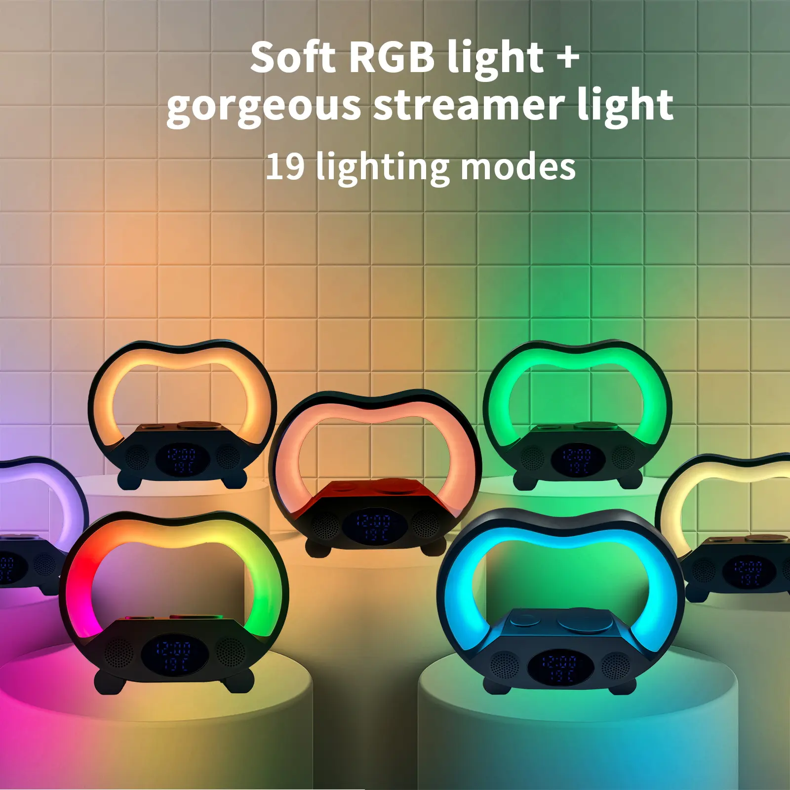 רמקול מנורה בצורת G מטען אלחוטי G רמקול מנורת LED ליד המיטה מנורת לילה RGB מנורת שעון מעורר רמקולים מטען אלחוטי
