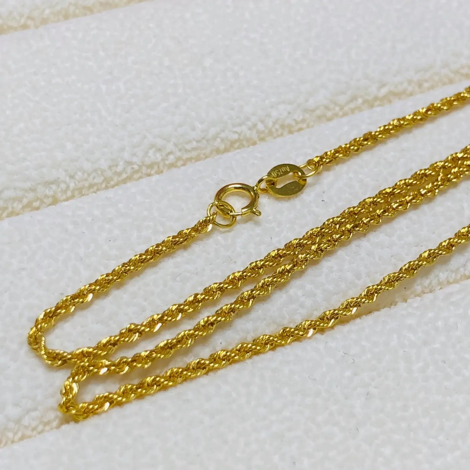 Catena di corda in oro massiccio 18K in oro massiccio da 1.2mm gioielli in oro puro commercio all'ingrosso 18K Au750 collana a catena con catena gioielli