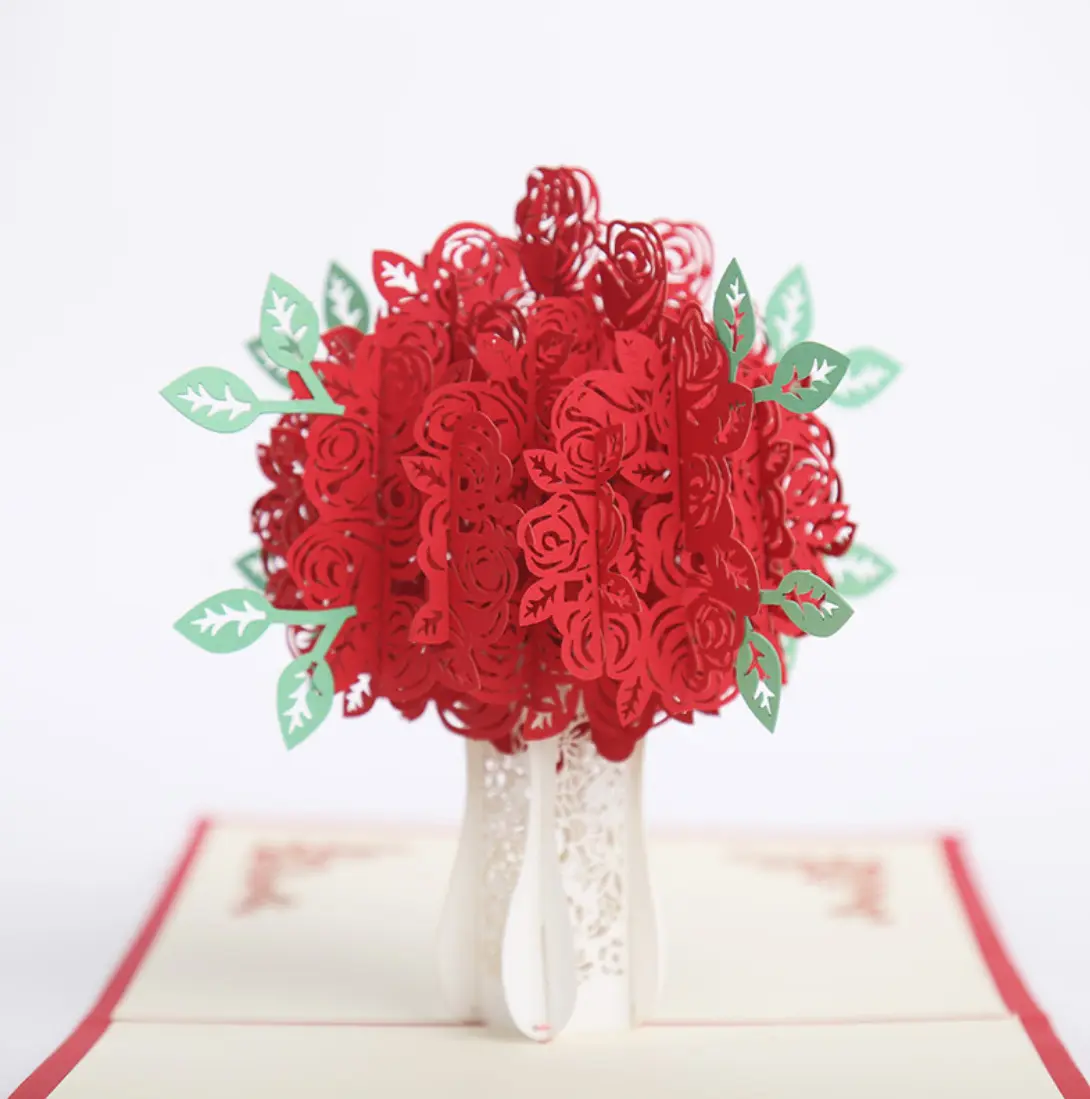 Neue 3d rote Rosen Valentinstag Gruß Pop-up-Karte Alles Gute zum Geburtstag Muttertag Valentinstag Geschenk karte Hochzeits einladung karte
