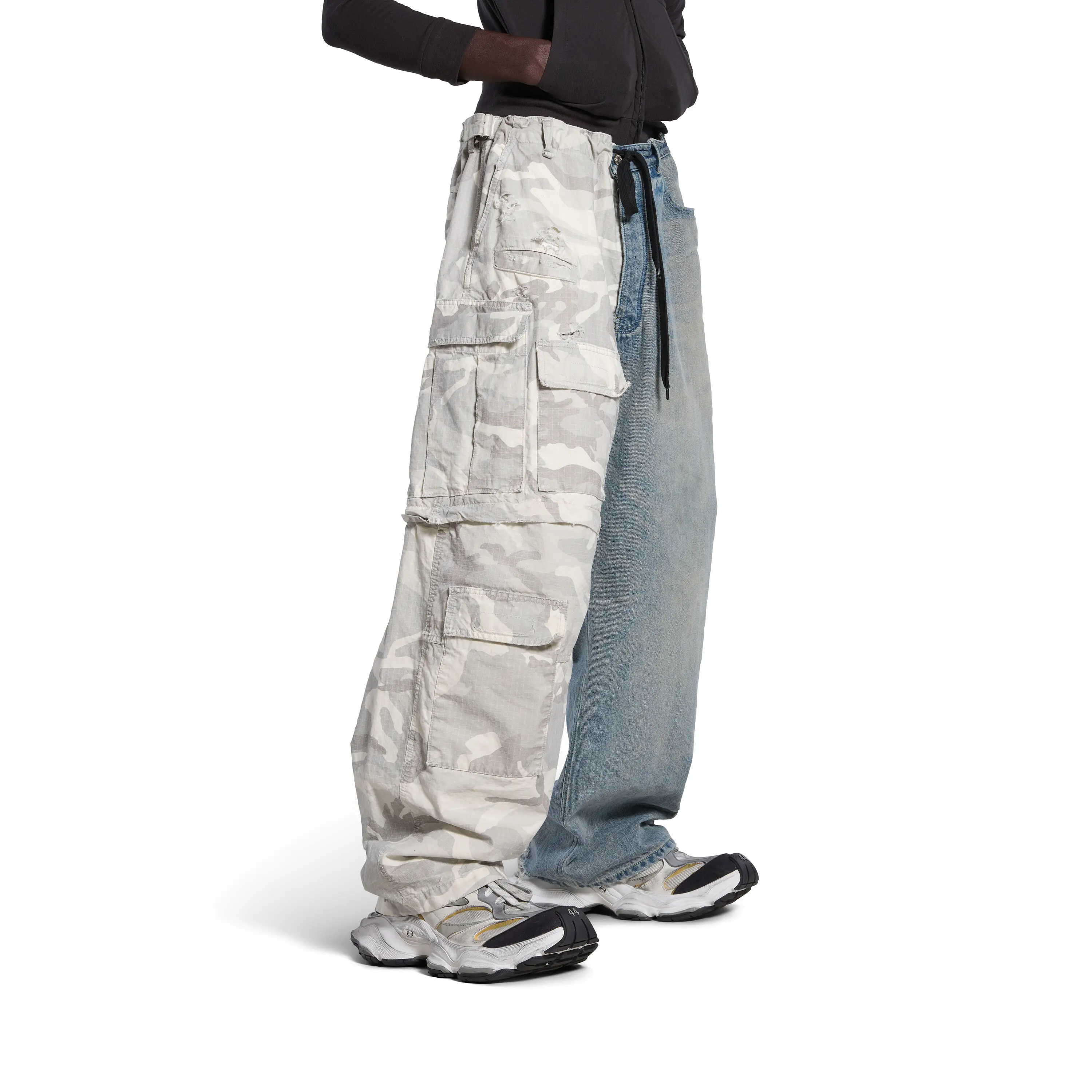 Individuelle Herren-Overall Jeans linke und rechte Farbe passende Ziehband weites Bein Hosen lockere große Taschen trendige Hip-Hop-Hose