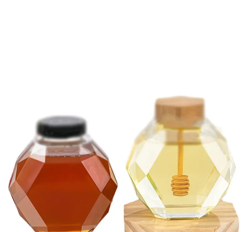 SQ48น้ำผึ้งหกเหลี่ยมที่ว่างเปล่าด้วยไม้ก๊อกอาหารเกรดบรรจุภัณฑ์แก้วปิดผนึกกระป๋องขวดน้ำผึ้งหกเหลี่ยม