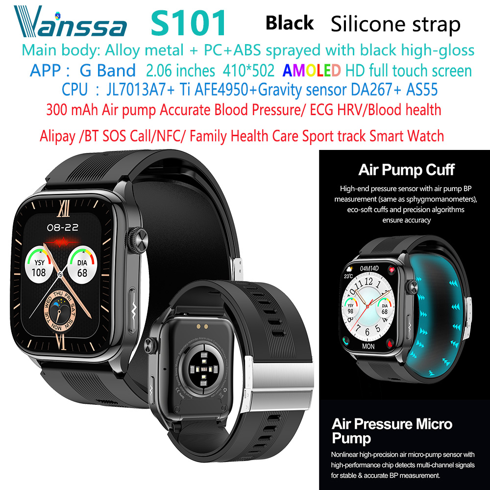 Black S101-health-ECG-Blood-pressure-smart-watch-
