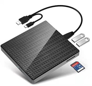 外部光驱Rom Dvd便携式播放器CD Rw刻录机刻录机，带SD/tf卡读卡器USB 3.0，适用于电脑台式机笔记本电脑Linux - Product Image 1